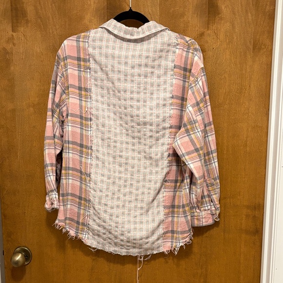 243. Papermoon Pink and Yellow Plaid Button Down Shirt - Picture 2 of 2